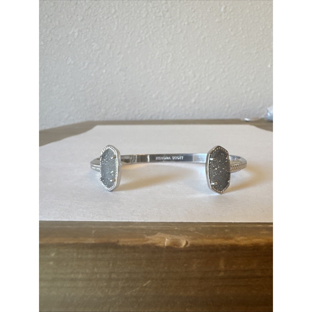 Kendra Scott Silver Sparkle Elton Cuff Silver Gray Drusy - Picture 2 of 8